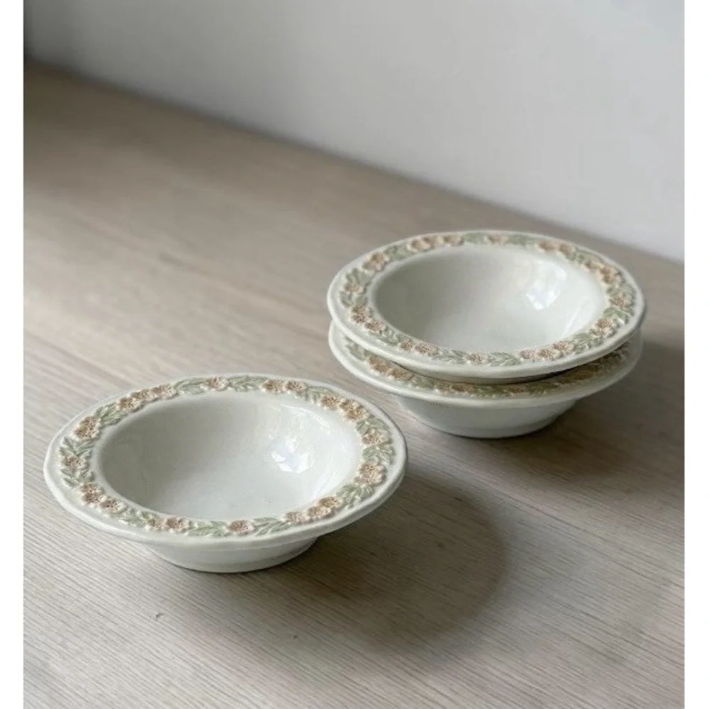 Set of 3 ANCHOR HOCKING Vitrock Milk Glass Pink Floral Painted Berry Bowl 5.5
